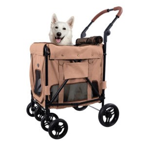 4 Wheel-Foldable Gentle Giant Pet Wagon Stroller, Detachable Carrier Wagon for Large Dogs, Including Senior & Injured Pets