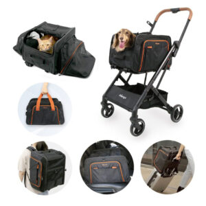 ibiyaya Airline Approved Pet Stroller with Detachable Carrier In-Cabin Under Seat & Folded Frame on Compartment